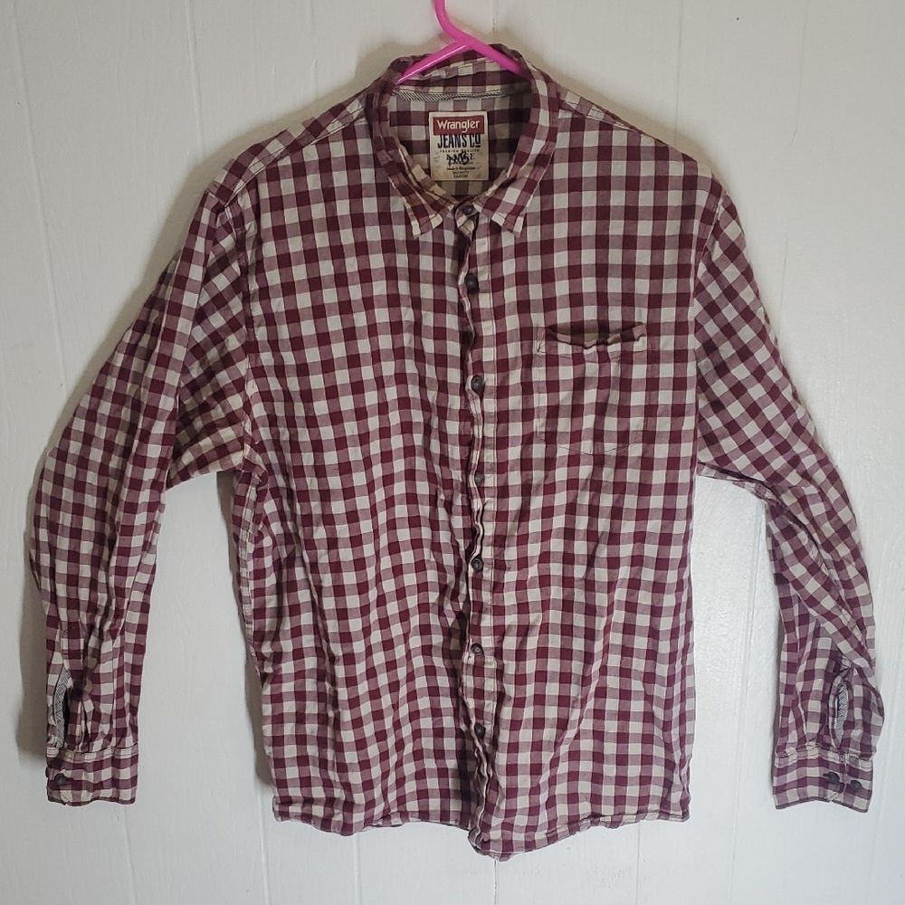Wrangler Men's Large Maroon Plaid Button Down Shirt